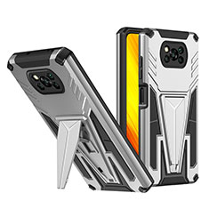 Funda Bumper Silicona y Plastico Mate Carcasa con Soporte MQ1 para Xiaomi Poco X3 Plata