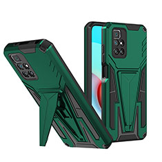 Funda Bumper Silicona y Plastico Mate Carcasa con Soporte MQ1 para Xiaomi Redmi 10 (2022) Verde