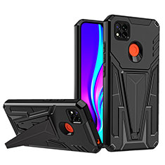 Funda Bumper Silicona y Plastico Mate Carcasa con Soporte MQ1 para Xiaomi Redmi 9 Activ Negro