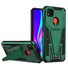 Funda Bumper Silicona y Plastico Mate Carcasa con Soporte MQ1 para Xiaomi Redmi 9 Activ Verde