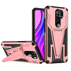 Funda Bumper Silicona y Plastico Mate Carcasa con Soporte MQ1 para Xiaomi Redmi 9 Oro Rosa