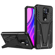 Funda Bumper Silicona y Plastico Mate Carcasa con Soporte MQ1 para Xiaomi Redmi 9 Prime India Negro