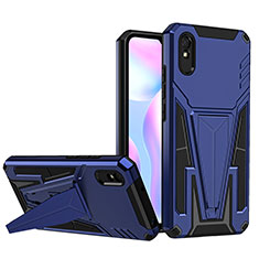 Funda Bumper Silicona y Plastico Mate Carcasa con Soporte MQ1 para Xiaomi Redmi 9A Azul