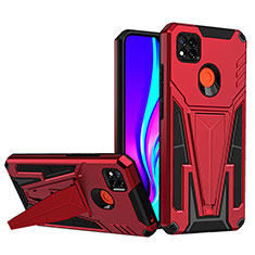 Funda Bumper Silicona y Plastico Mate Carcasa con Soporte MQ1 para Xiaomi Redmi 9C Rojo