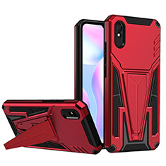 Funda Bumper Silicona y Plastico Mate Carcasa con Soporte MQ1 para Xiaomi Redmi 9i Rojo