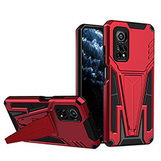 Funda Bumper Silicona y Plastico Mate Carcasa con Soporte MQ1 para Xiaomi Redmi K30S 5G Rojo