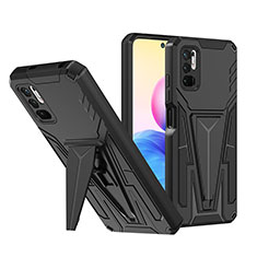 Funda Bumper Silicona y Plastico Mate Carcasa con Soporte MQ1 para Xiaomi Redmi Note 10 5G Negro