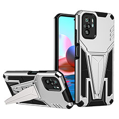 Funda Bumper Silicona y Plastico Mate Carcasa con Soporte MQ1 para Xiaomi Redmi Note 10S 4G Plata