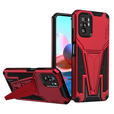 Funda Bumper Silicona y Plastico Mate Carcasa con Soporte MQ1 para Xiaomi Redmi Note 10S 4G Rojo