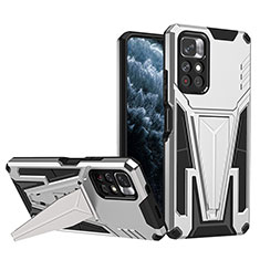 Funda Bumper Silicona y Plastico Mate Carcasa con Soporte MQ1 para Xiaomi Redmi Note 11 5G Plata