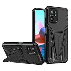 Funda Bumper Silicona y Plastico Mate Carcasa con Soporte MQ1 para Xiaomi Redmi Note 11 SE India 4G Negro