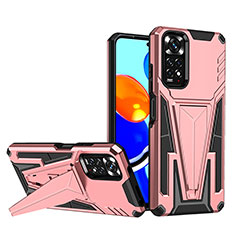 Funda Bumper Silicona y Plastico Mate Carcasa con Soporte MQ1 para Xiaomi Redmi Note 11S 4G Oro Rosa