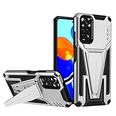 Funda Bumper Silicona y Plastico Mate Carcasa con Soporte MQ1 para Xiaomi Redmi Note 11S 4G Plata