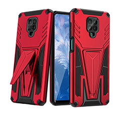 Funda Bumper Silicona y Plastico Mate Carcasa con Soporte MQ1 para Xiaomi Redmi Note 9 Pro Max Rojo