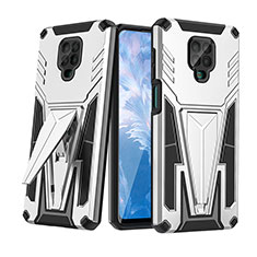 Funda Bumper Silicona y Plastico Mate Carcasa con Soporte MQ1 para Xiaomi Redmi Note 9 Pro Plata