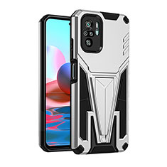 Funda Bumper Silicona y Plastico Mate Carcasa con Soporte MQ2 para Xiaomi Poco M5S Plata