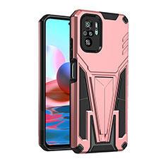 Funda Bumper Silicona y Plastico Mate Carcasa con Soporte MQ2 para Xiaomi Redmi Note 10S 4G Oro Rosa