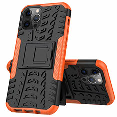 Funda Bumper Silicona y Plastico Mate Carcasa con Soporte para Apple iPhone 12 Pro Max Naranja