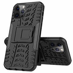 Funda Bumper Silicona y Plastico Mate Carcasa con Soporte para Apple iPhone 12 Pro Max Negro