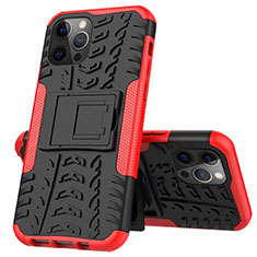 Funda Bumper Silicona y Plastico Mate Carcasa con Soporte para Apple iPhone 12 Pro Max Rojo