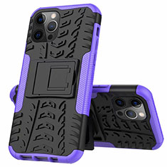 Funda Bumper Silicona y Plastico Mate Carcasa con Soporte para Apple iPhone 12 Pro Morado