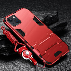 Funda Bumper Silicona y Plastico Mate Carcasa con Soporte para Apple iPhone 13 Rojo