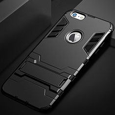 Funda Bumper Silicona y Plastico Mate Carcasa con Soporte para Apple iPhone 6S Plus Negro