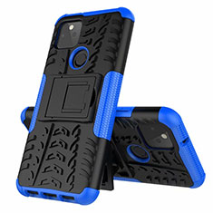 Funda Bumper Silicona y Plastico Mate Carcasa con Soporte para Google Pixel 5 Azul