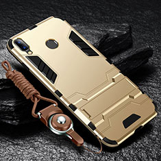 Funda Bumper Silicona y Plastico Mate Carcasa con Soporte para Huawei Enjoy 9 Plus Oro