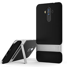 Funda Bumper Silicona y Plastico Mate Carcasa con Soporte para Huawei Mate 9 Plata