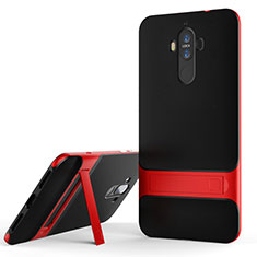 Funda Bumper Silicona y Plastico Mate Carcasa con Soporte para Huawei Mate 9 Rojo