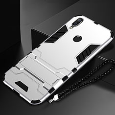 Funda Bumper Silicona y Plastico Mate Carcasa con Soporte para Huawei Nova Lite 3 Plata