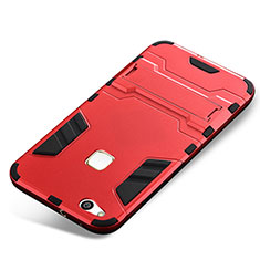 Funda Bumper Silicona y Plastico Mate Carcasa con Soporte para Huawei P10 Lite Rojo