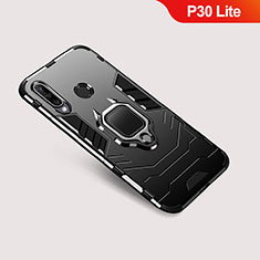 Funda Bumper Silicona y Plastico Mate Carcasa con Soporte para Huawei P30 Lite New Edition Negro