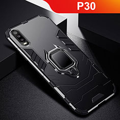 Funda Bumper Silicona y Plastico Mate Carcasa con Soporte para Huawei P30 Negro