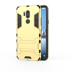 Funda Bumper Silicona y Plastico Mate Carcasa con Soporte para LG G7 Amarillo