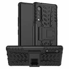 Funda Bumper Silicona y Plastico Mate Carcasa con Soporte para LG Velvet 5G Negro