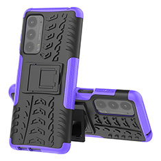 Funda Bumper Silicona y Plastico Mate Carcasa con Soporte para Motorola Moto Edge (2021) 5G Morado