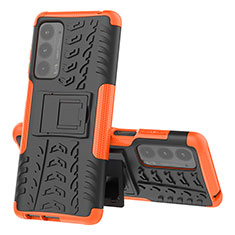 Funda Bumper Silicona y Plastico Mate Carcasa con Soporte para Motorola Moto Edge (2021) 5G Naranja