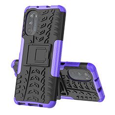 Funda Bumper Silicona y Plastico Mate Carcasa con Soporte para Motorola Moto Edge (2022) 5G Morado