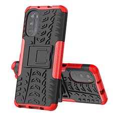 Funda Bumper Silicona y Plastico Mate Carcasa con Soporte para Motorola Moto Edge (2022) 5G Rojo