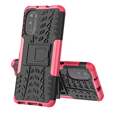 Funda Bumper Silicona y Plastico Mate Carcasa con Soporte para Motorola Moto Edge (2022) 5G Rosa Roja