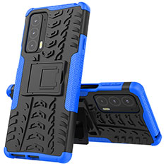 Funda Bumper Silicona y Plastico Mate Carcasa con Soporte para Motorola Moto Edge Lite 5G Azul