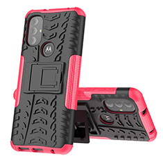 Funda Bumper Silicona y Plastico Mate Carcasa con Soporte para Motorola Moto G Play (2023) Rosa Roja