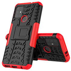 Funda Bumper Silicona y Plastico Mate Carcasa con Soporte para Motorola Moto G10 Power Rojo