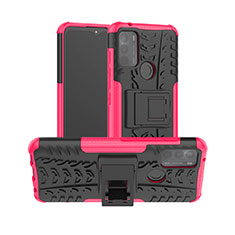 Funda Bumper Silicona y Plastico Mate Carcasa con Soporte para Motorola Moto G50 Rosa Roja