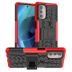 Funda Bumper Silicona y Plastico Mate Carcasa con Soporte para Motorola Moto G51 5G Rojo