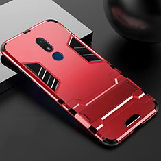 Funda Bumper Silicona y Plastico Mate Carcasa con Soporte para Nokia C3 Rojo