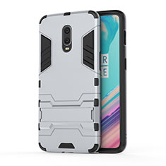 Funda Bumper Silicona y Plastico Mate Carcasa con Soporte para OnePlus 7 Plata