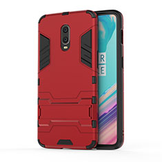 Funda Bumper Silicona y Plastico Mate Carcasa con Soporte para OnePlus 7 Rojo